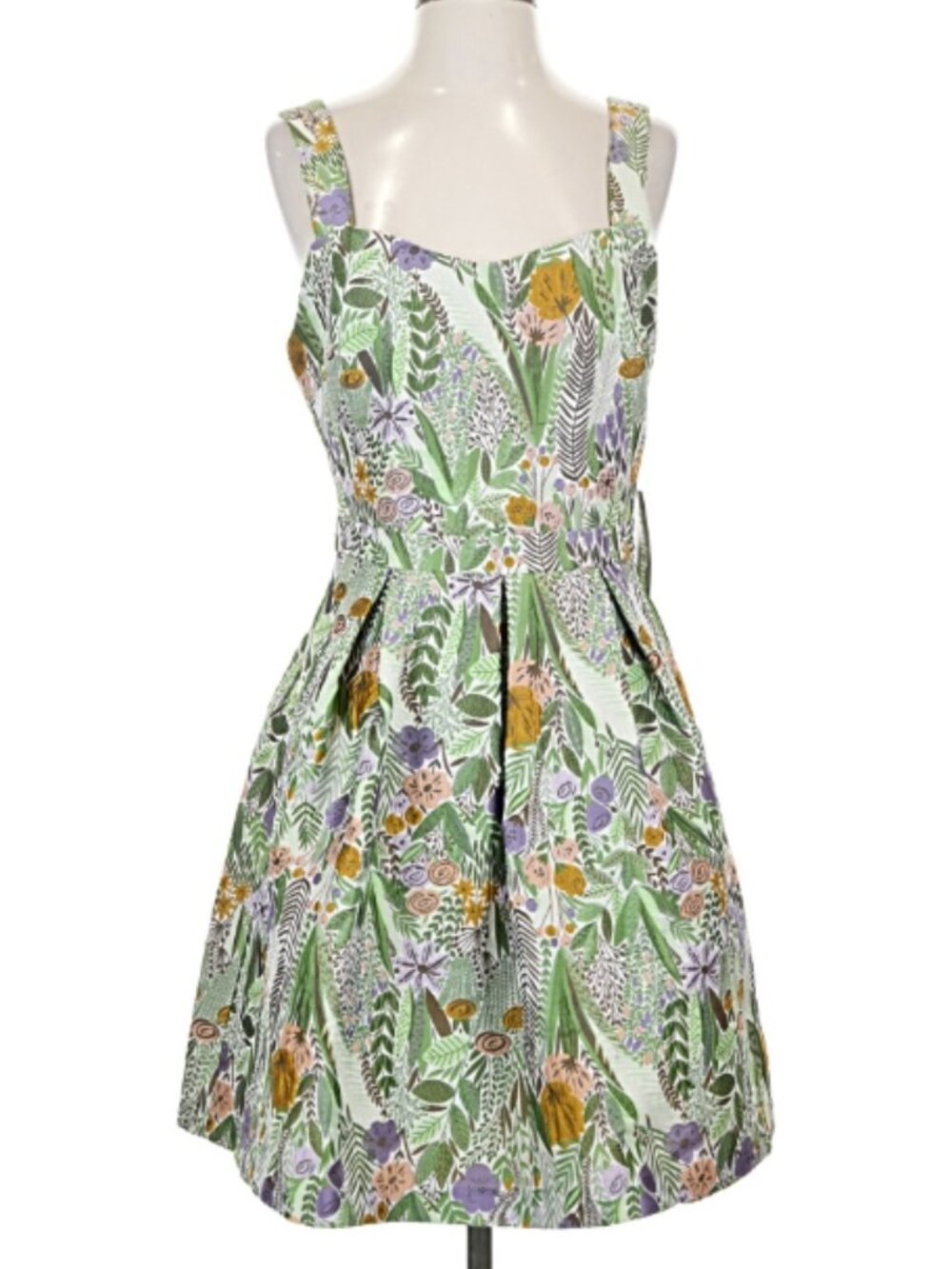 ModCloth Green Floral Midi Sundress with Purple and Mustard Accents and Pockets!